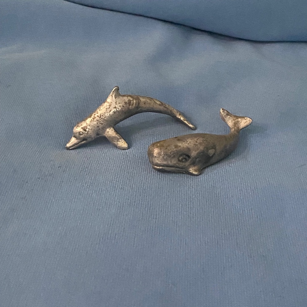 Vintage Pewter figurines, Dolphin & whale